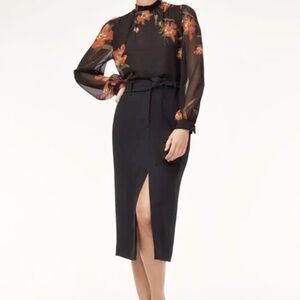 Aritzia Wilfred Jallade Black Midi Skirt with High Slit Size 10